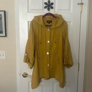 Jones & Co Jones New York 100% Linen Mustard Hooded Swing Jacket Size XL